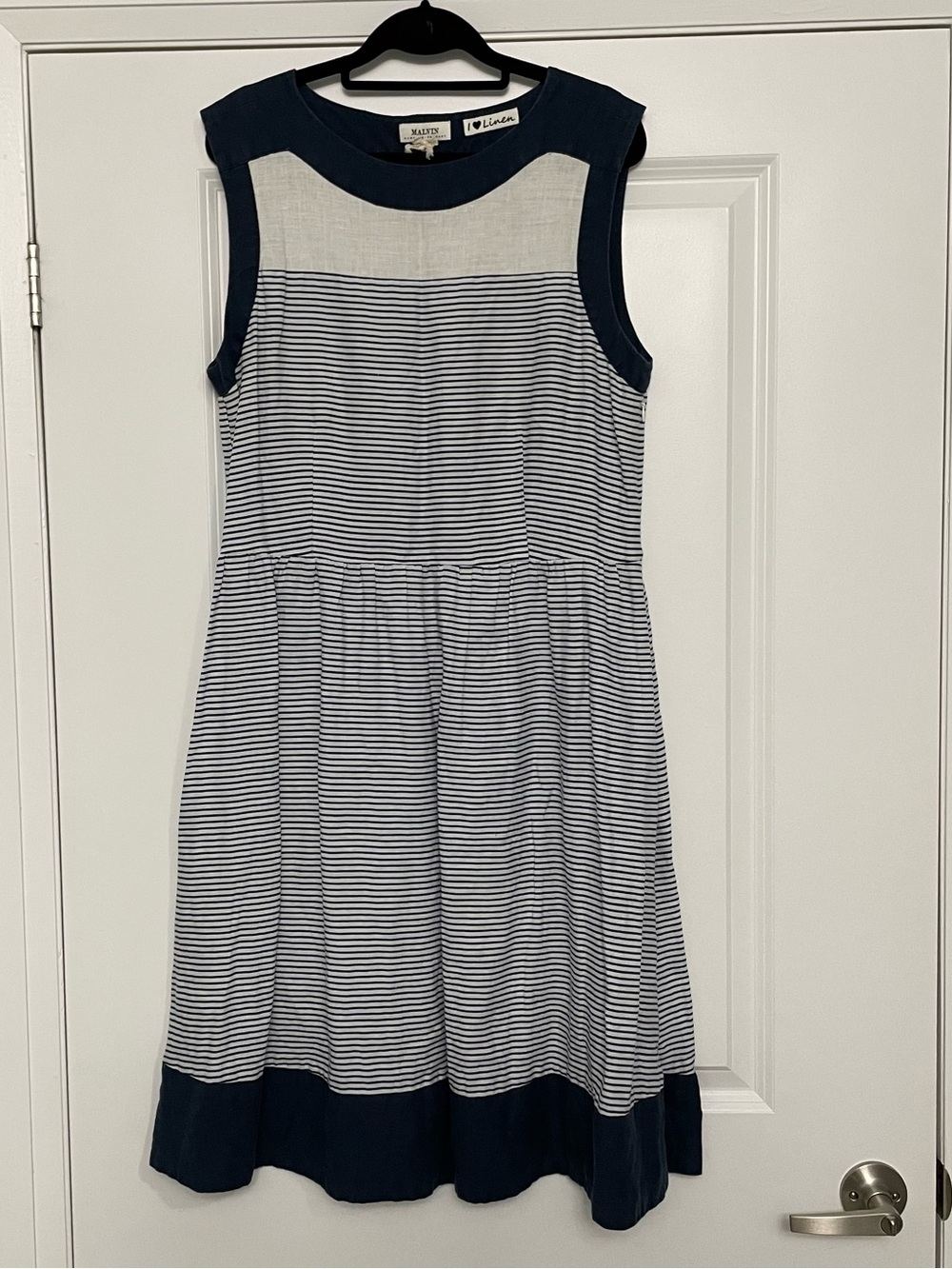 100% Linen Blue and White Striped Dress